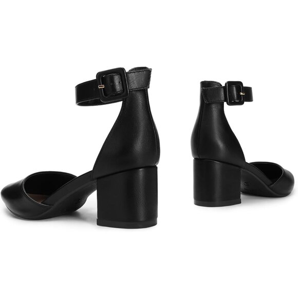 🆕 Women Black Chunky Closed Toe Low Block Heels Dress Pointed Ankle Strap Pump - Picture 6 of 8